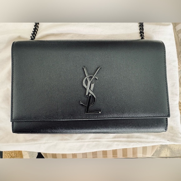 Saint Laurent YSL Medium Grain De Poudre Embossed Leather Black Shoulder Bag - Picture 1 of 16